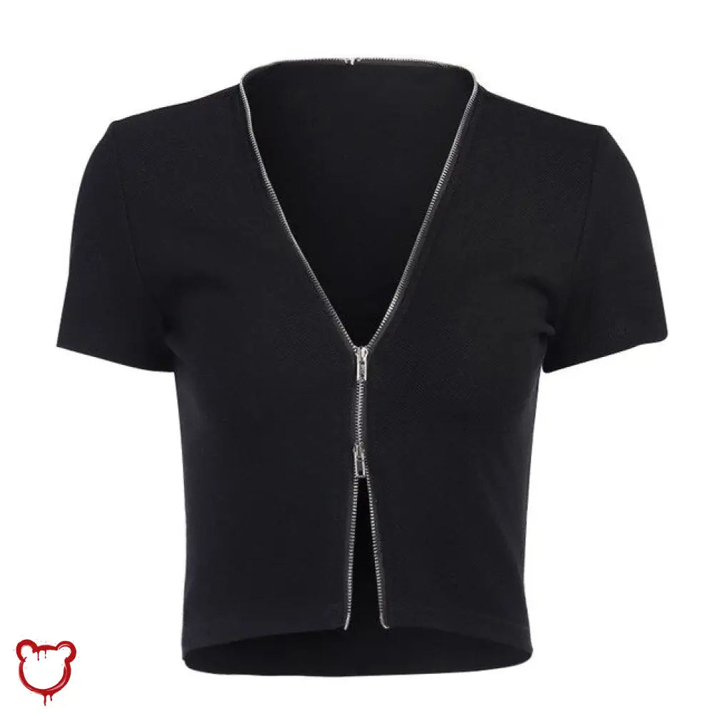 Crimson Goth Zipper V-Neck Top Clothing