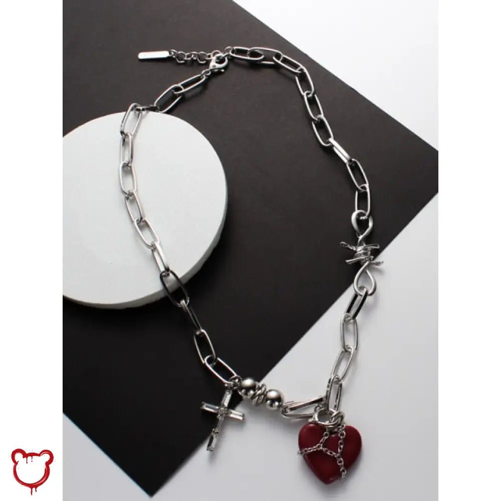 "Cross Necklace: Red Heart Design" - The Cursed Closet