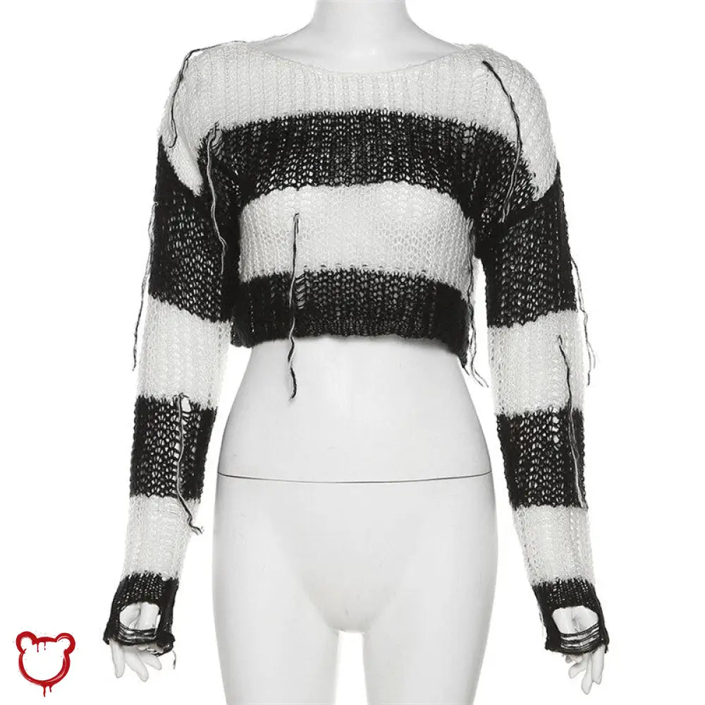 Crypt Striped Cropped Goth Sweater Black / S Clothing