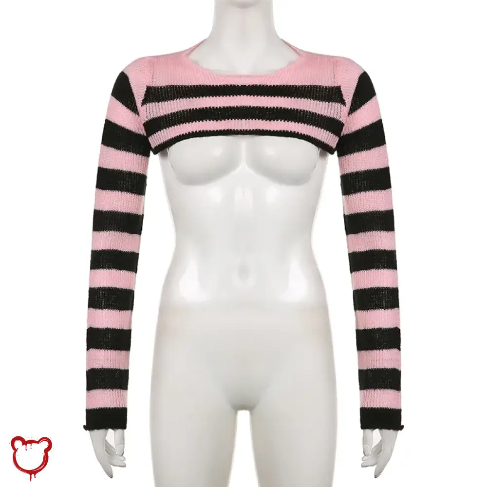 Cute Pink And Black Knit Top Clothing