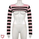 Cute Pink And Black Knit Top Clothing