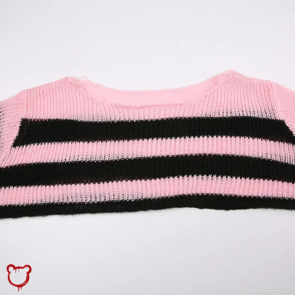 Cute Pink And Black Knit Top Clothing