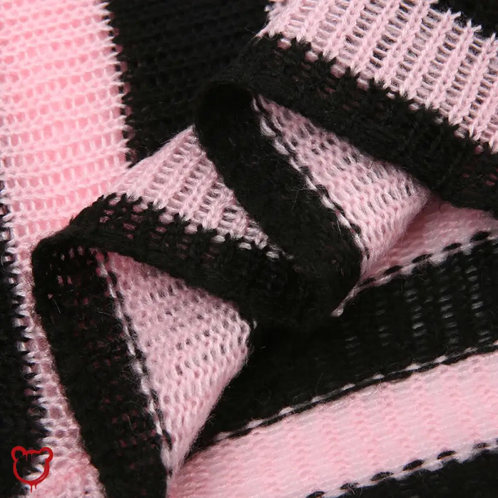 Cute Pink And Black Knit Top Clothing