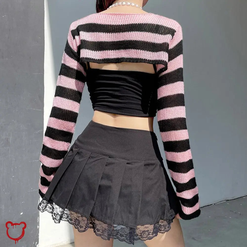 Cute Pink And Black Knit Top Clothing