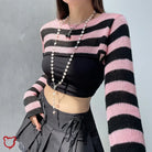 Cute Pink And Black Knit Top Clothing