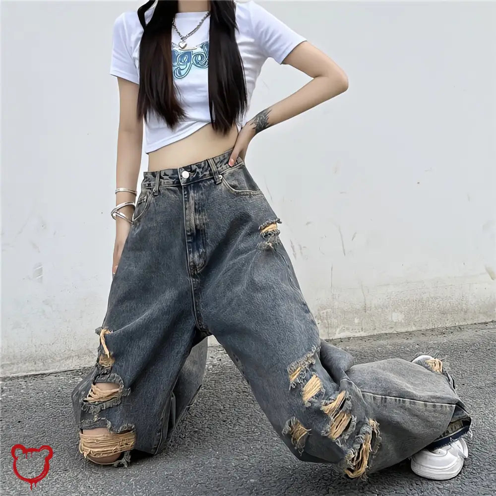 Damaged Grunge Pants Gray / L-55-60Kg Clothing