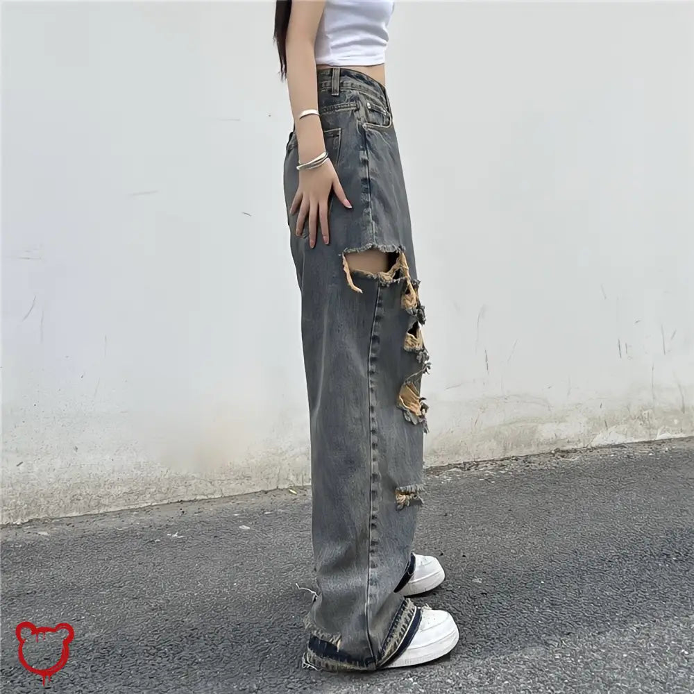 Damaged Grunge Pants Gray / M-50-55Kg Clothing
