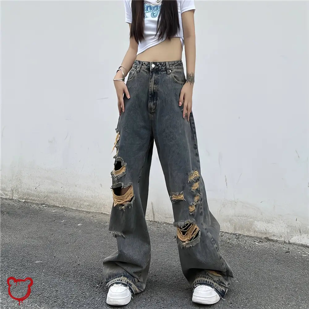 Damaged Grunge Pants Gray / S-40-50Kg Clothing