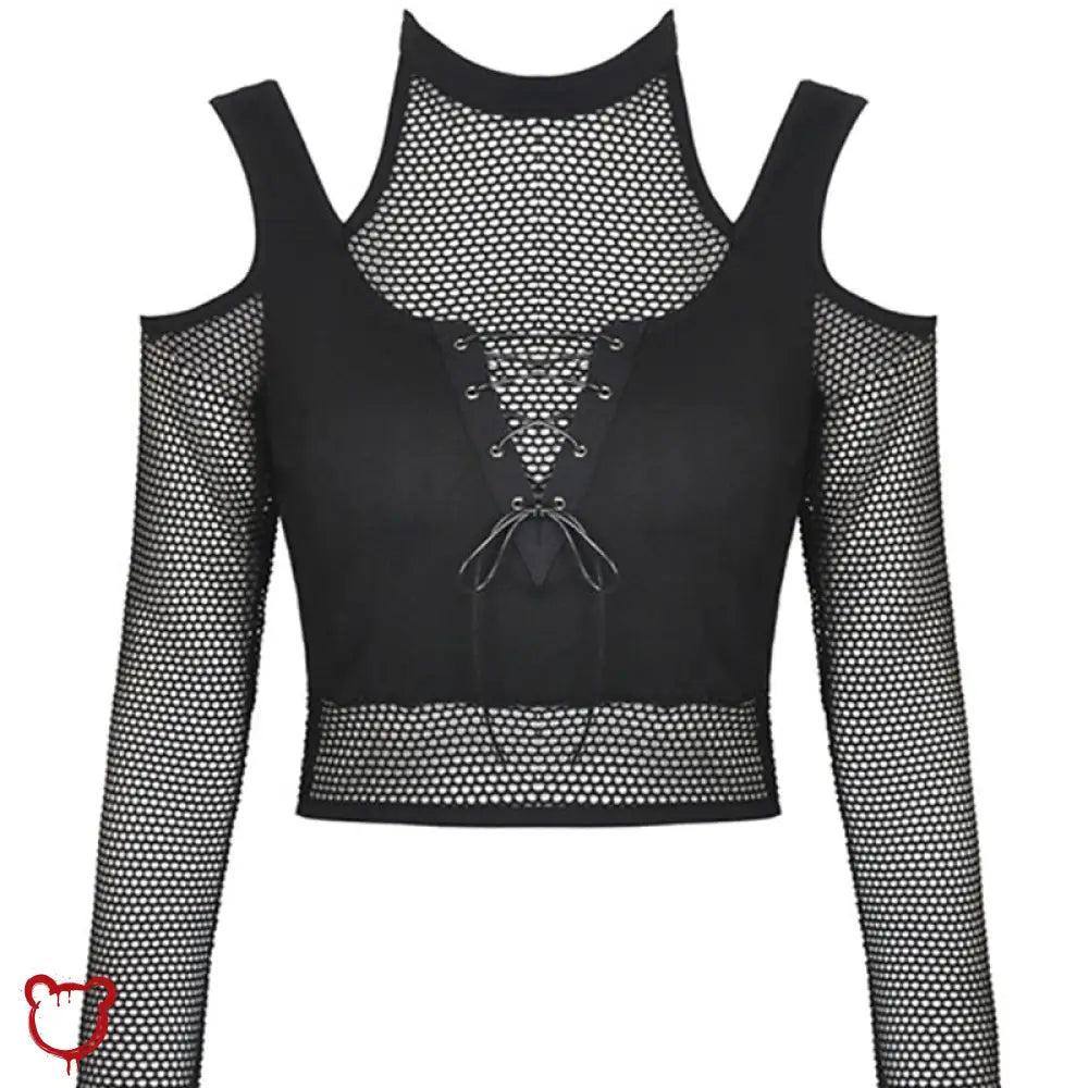 Dark Cut-Out Net Top Black / L Clothing