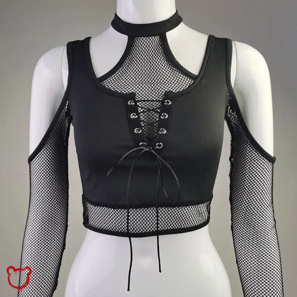 Dark Cut-Out Net Top Black / M Clothing