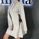 Dark Lace-Up Hooded Dress. Clothing