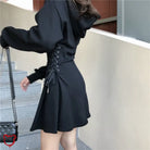 Dark Lace-Up Hooded Dress. Clothing