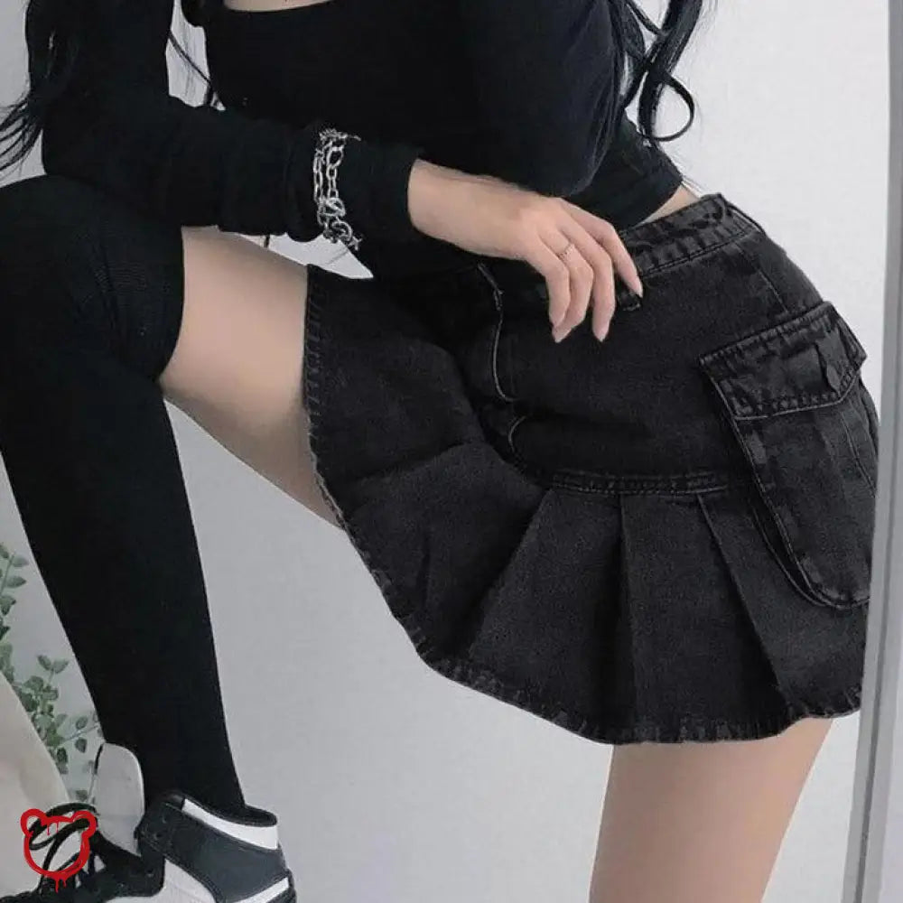 Destined Black Grunge Denim Skirt Clothing