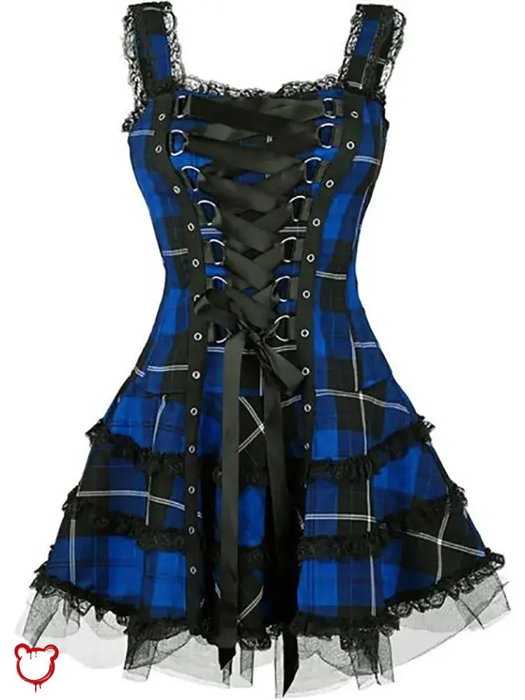 Donnies Plaid A-Line Dress Black / L Clothing