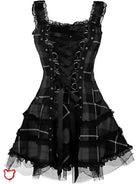 Donnies Plaid A-Line Dress Black / S Clothing