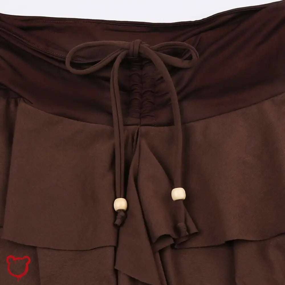 Earthy Brown Tie Mini Skirt Clothing