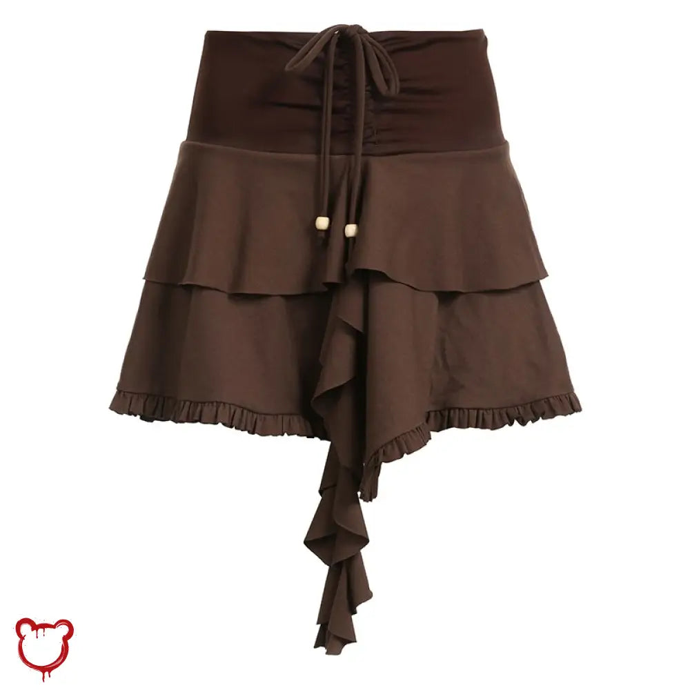 Earthy Brown Tie Mini Skirt Clothing