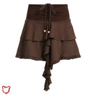 Earthy Brown Tie Mini Skirt Clothing