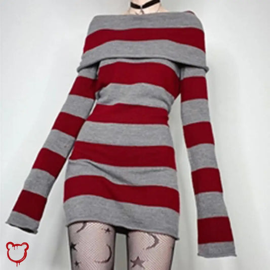 Embers Sweater Dress: Black/Grey & Red/Grey Red / S Clothing
