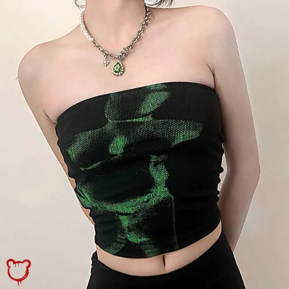 Enchanting Black & Green Strapless Black / S Clothing