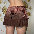 Fairycore Skirt: Floral Grunge Print Grey/Brown / M Clothing