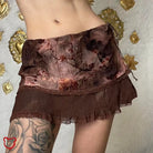 Fairycore Skirt: Floral Grunge Print Grey/Brown / S Clothing