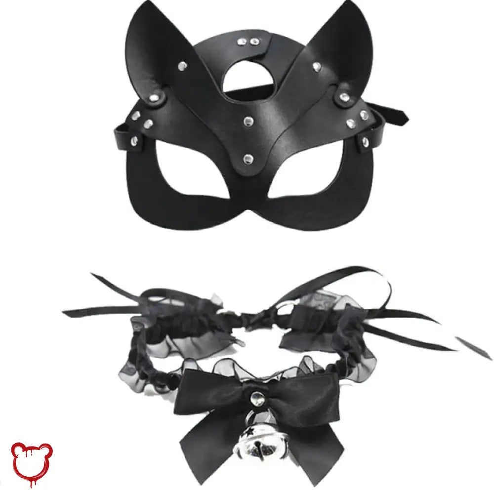 The Cursed Closet PU leather mask and lace choker at $24.99 USD