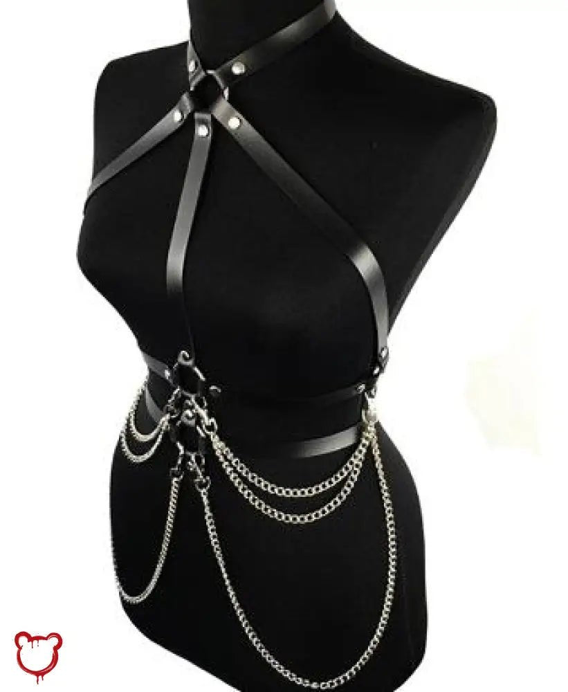"Faux Leather Slave Chain Harness" - The Cursed Closet