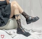 Floral Calf Socks - Lolita Black / One Size Clothing