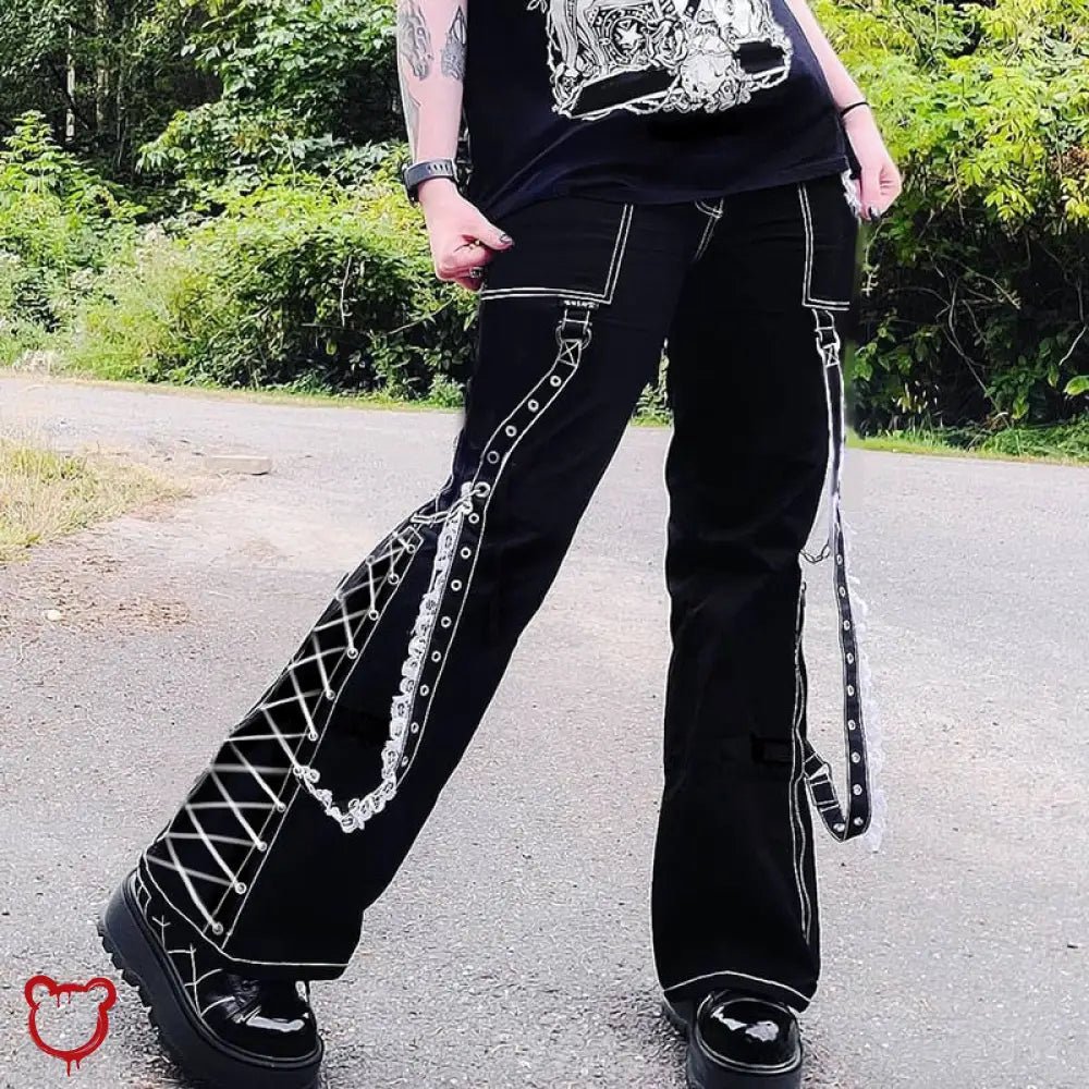 "Frosty Lace - Up Goth Pants" - The Cursed Closet