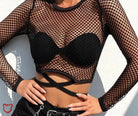 Funky Fishnet Crossover Top Black / L Clothing