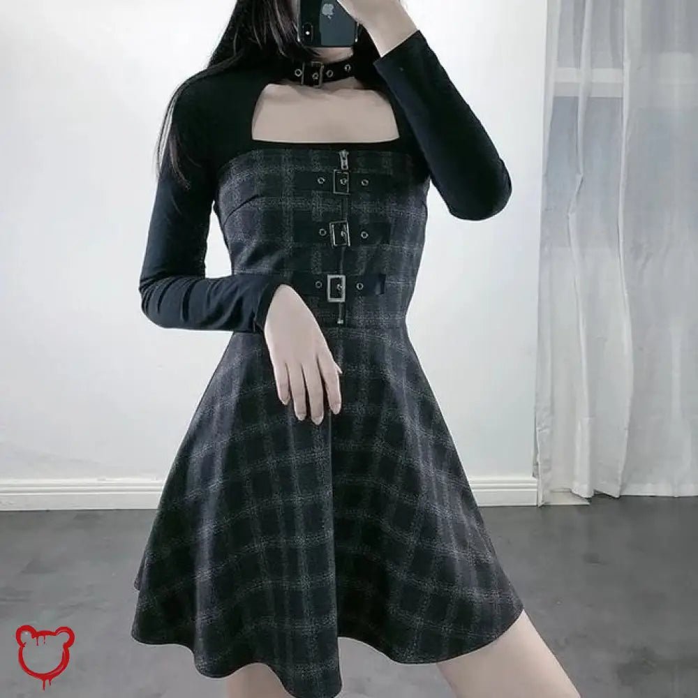 Stylish Grey Checkered Dress - The Cursed Closet