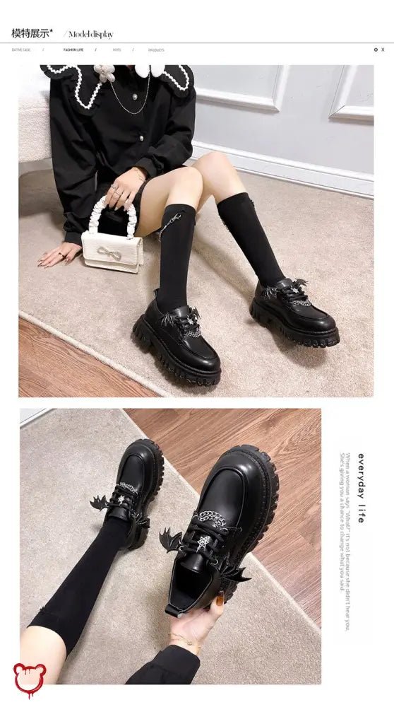 Goth Bat Wings Black Shoes - The Cursed Closet