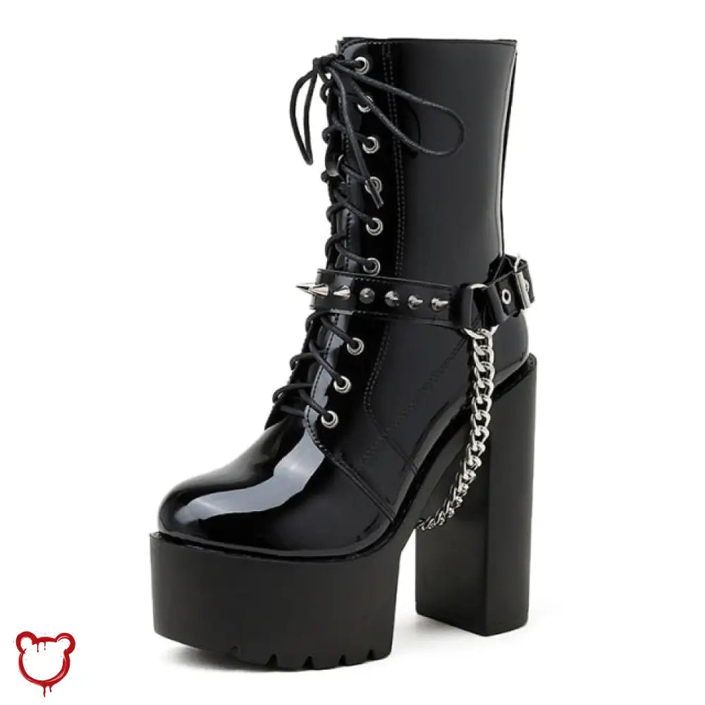 The Cursed Closet 'Demon Killer' Black boots with spikes and chain at $64.99 USD