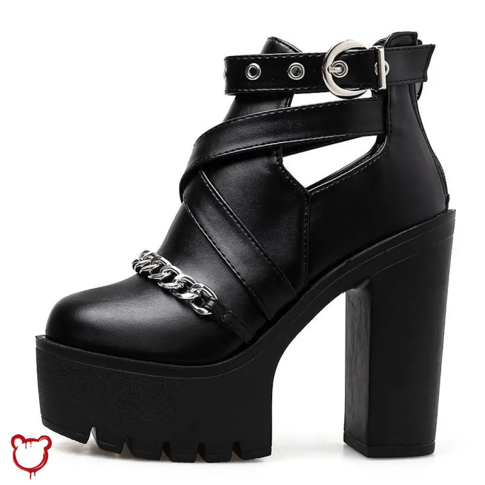 Gothic Ankle Chain Platform Boots. Black Shoes / 7 Footwear