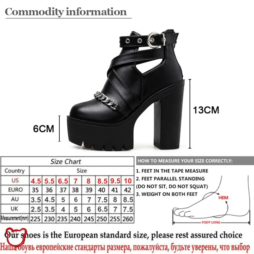 Gothic Ankle Chain Platform Boots. Black Shoes / 8.5 Footwear