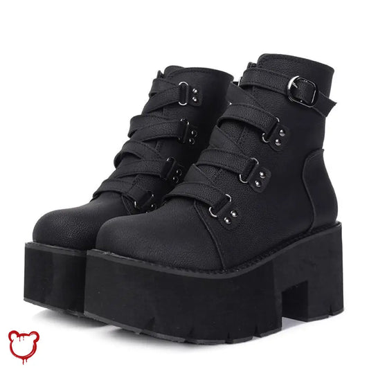 Gothic Black Platform Boots Black Shoes / 4 Footwear