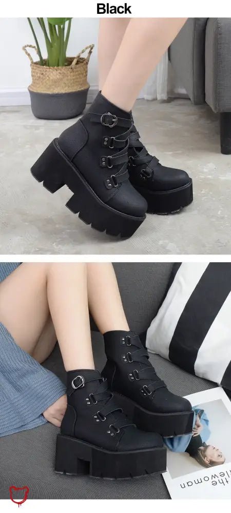 Gothic Black Platform Boots - The Cursed Closet