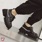 Gothic Chain-Studded Black Shoes. Footwear