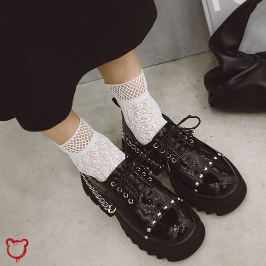 Gothic Chain-Studded Black Shoes. Footwear