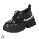 Gothic Chain-Studded Black Shoes. Matte Effect / 4.5 Footwear