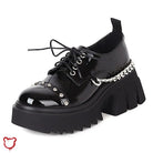 Gothic Chain-Studded Black Shoes. Patent Effect / 4.5 Footwear