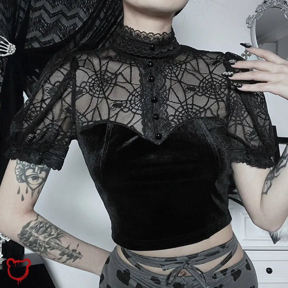 Gothic Crop Top - Elegant Black Clothing