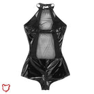 Gothic Faux Leather Mesh Bodysuit Clothing