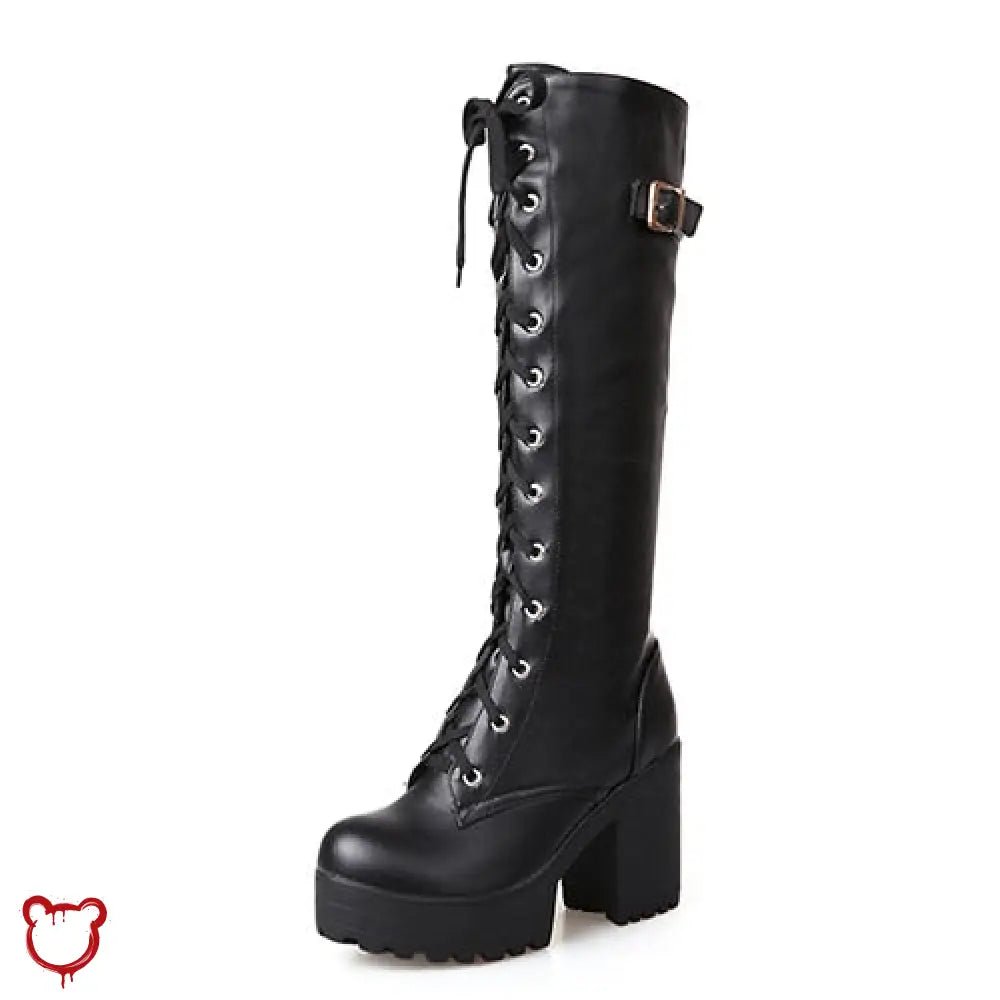 Gothic Lace-Up Knee-High Boots