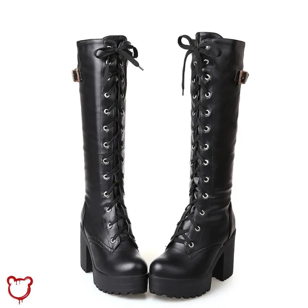 Gothic Lace-Up Knee-High Boots