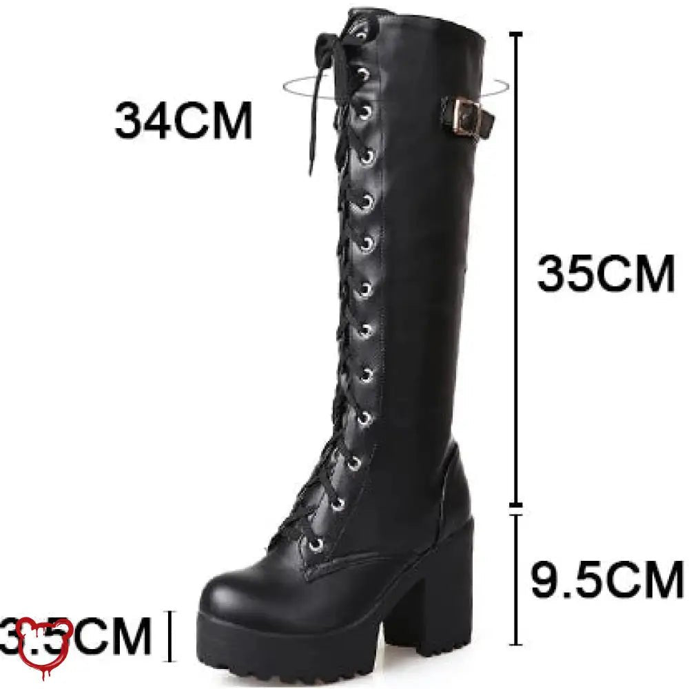 Gothic Lace-Up Knee-High Boots