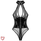 The Cursed Closet 'Creature of the Night' Black mesh and patent corset style bodysuit at $29.99 USD