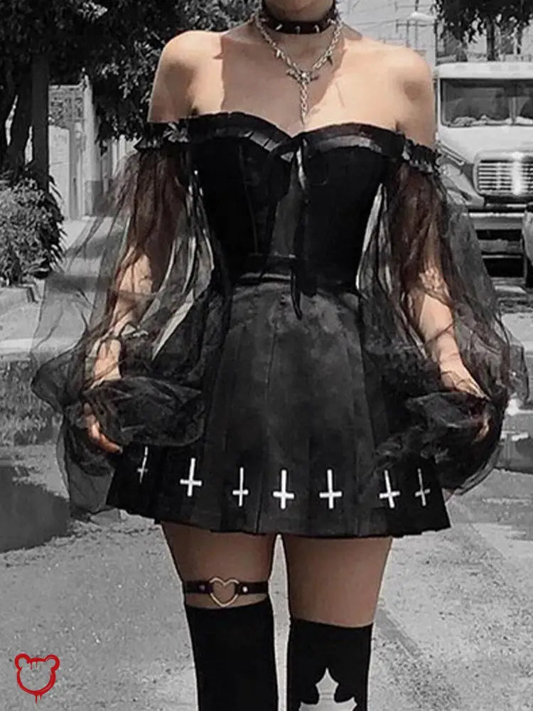 Gothic Mesh Shoulder Top Clothing