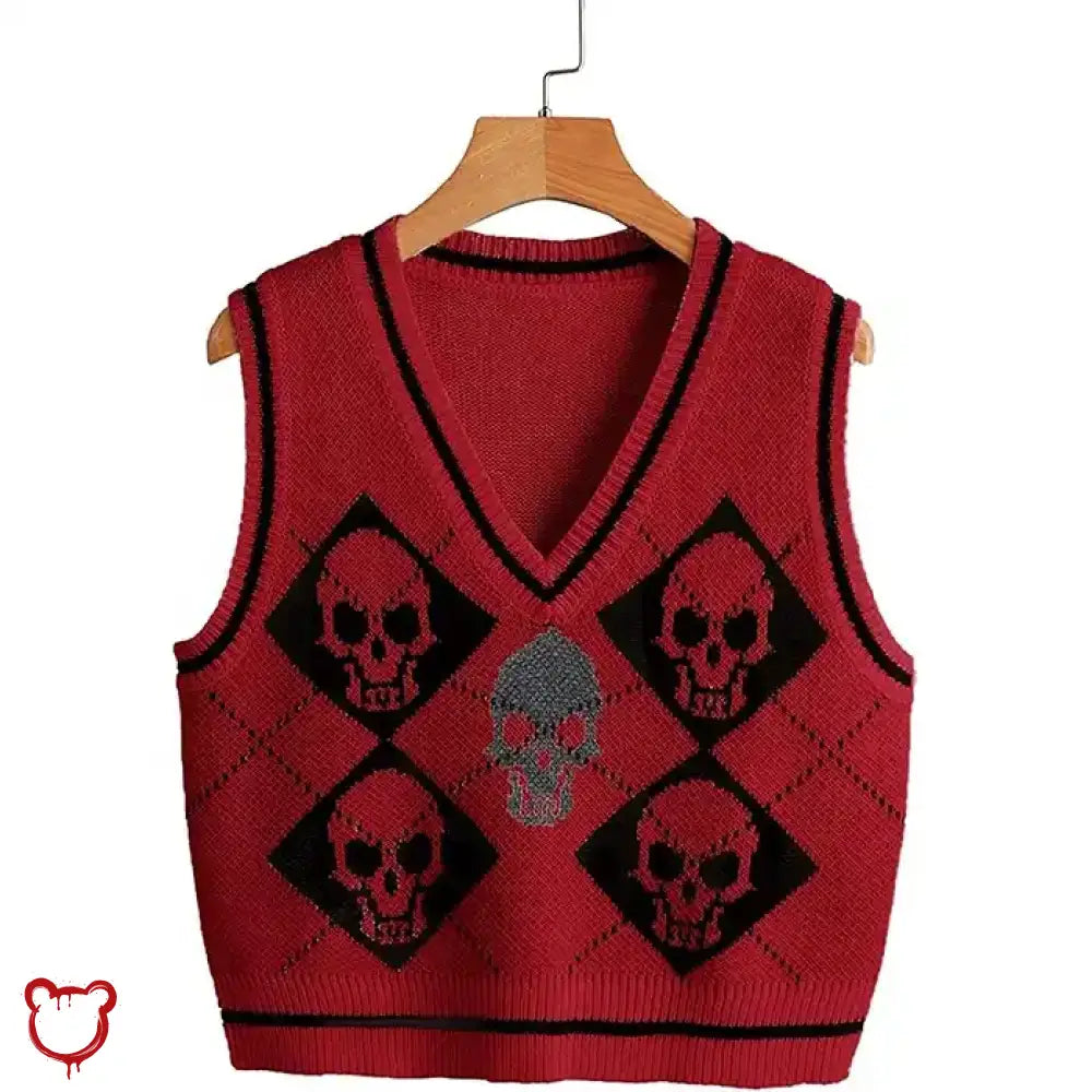 Gothic Skull Checkerboard Sweater Red / S Clothing